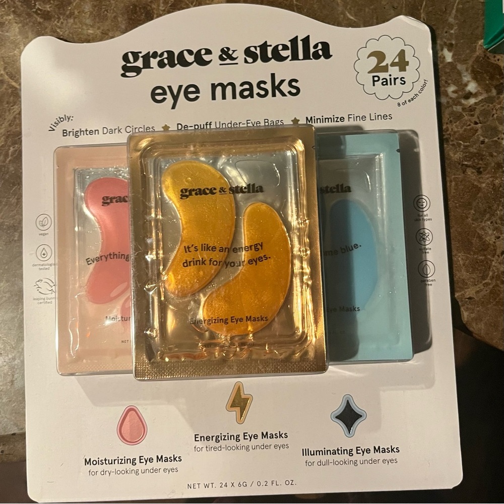 Grace & Stella Pink, Gold, and Blue Eye Masks(24 pairs)